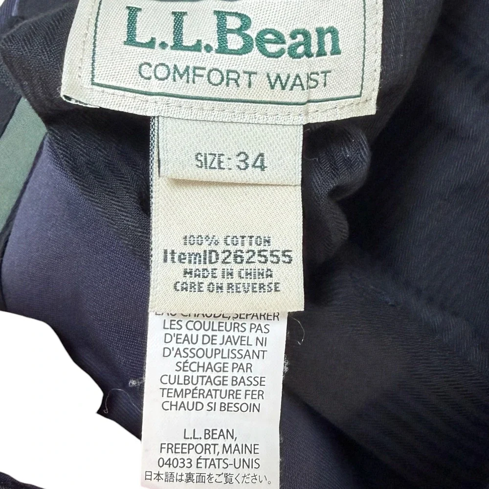 LL Bean Mens 34x29 Navy Blue Comfort Waist Chino Pants 100% Cotton 262555
